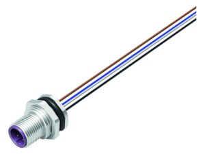 Binder M12 Flanschstecker, Polzahl: 4, ungeschirmt, Litzen, IP68, UL 2238, PG 9, Rückwandmontage