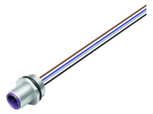 Binder M12 Flanschstecker, Polzahl: 4, ungeschirmt, Litzen, IP68, UL 2238, PG 9, Frontmontage
