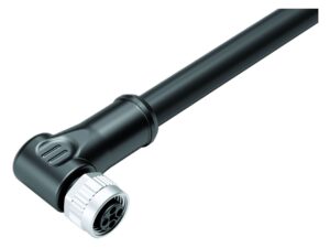 Binder M12 Winkeldose, Polzahl: 4, ungeschirmt, am Kabel angespritzt, IP68, PUR, schwarz, 4 x 1,50 mm²