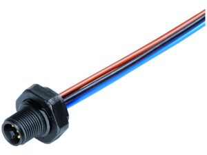 Binder M12 Flanschstecker, Polzahl: 4, ungeschirmt, Litzen, IP68, UL 2238, M16x1,5, Rückwandmontage