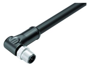 Binder M12 Winkelstecker, Polzahl: 3+PE, ungeschirmt, am Kabel angespritzt, IP68, PUR, schwarz, 4 x 1,50 mm²