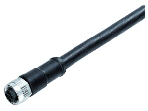 Binder M12 Kabeldose, Polzahl: 2+PE, ungeschirmt, am Kabel angespritzt, IP68, PUR, schwarz, 3 x 1,50 mm²