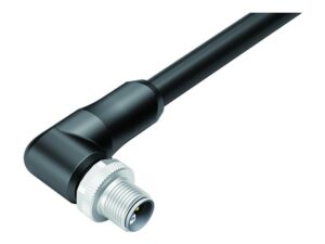Binder M12 Winkelstecker, Polzahl: 4+FE, ungeschirmt, am Kabel angespritzt, IP68, UL 2238, PUR, schwarz, 5 x 2,50 mm²