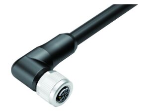 Binder M12 Winkeldose, Polzahl: 4+FE, ungeschirmt, am Kabel angespritzt, IP68, UL 2238, PUR, schwarz, 5 x 2,50 mm²