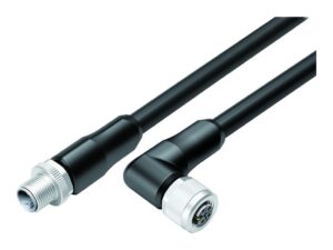 Binder M12 Kabelstecker – Winkeldose, Polzahl: 4+FE, ungeschirmt, am Kabel angespritzt, IP68, PUR, schwarz, 5 x 2,50 mm², UL in Vorbereitung