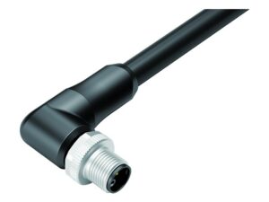 Binder M12 Winkelstecker, Polzahl: 4+PE, ungeschirmt, am Kabel angespritzt, IP68, UL, PUR, schwarz, 5 x 2,50 mm²