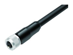 Binder M12 Kabeldose, Polzahl: 4+PE, ungeschirmt, am Kabel angespritzt, IP68, UL 2238, PUR, schwarz, 5 x 2,50 mm²