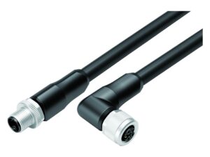 Binder M12 Kabelstecker – Winkeldose, Polzahl: 4+PE, ungeschirmt, am Kabel angespritzt, IP68, UL 2238, PUR, schwarz, 5 x 2,50 mm², UL in Vorbereitung