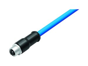 Binder M12 Kabeldose, Polzahl: 8, geschirmt, am Kabel angespritzt, IP67, M12x1,0, E-beam X-FRNCL/LSNH, blau