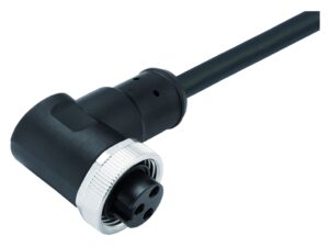 Binder 7/8″ Winkeldose, Polzahl: 3, ungeschirmt, am Kabel angespritzt, IP68, UL 2238, PUR, schwarz, 3 x 1,50 mm²