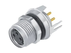 M8 Flanschdose, Polzahl: 3, schirmbar, THT, IP67, UL 2238, M10x0,75, Rückwandmontage