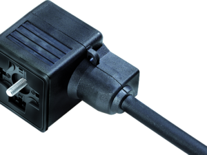 Magnetventilsteckdose, Polzahl: 2+2PE, ungeschirmt, am Kabel angespritzt, IP67, PUR, schwarz, 3 m