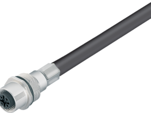 M12 Flanschdose, Polzahl: 5, 5,3 mm, geschirmt, mit Kabel konfektioniert, IP68, M16x1,5, PUR, 5 x 0,25 mm², Frontmontage, 0,5 m