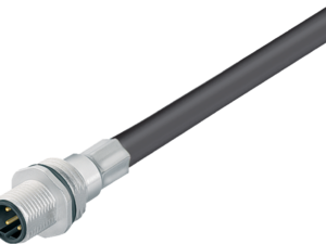 M12 Flanschstecker, Polzahl: 8, geschirmt, mit Kabel konfektioniert, IP68, M16x1,5, PUR, schwarz, 5 x 0,25 mm², Frontmontage, 0,5 m