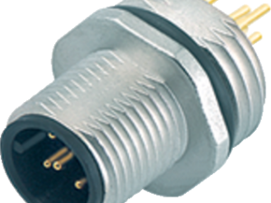 M12 Flanschstecker, Polzahl: 4, ungeschirmt, THT, IP68, UL 2238, PG 9, Frontmontage