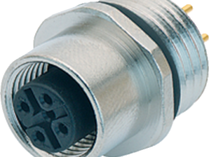 M12 Flanschdose, Polzahl: 5, ungeschirmt, THT, IP68, UL 2238, PG 9, Frontmontage
