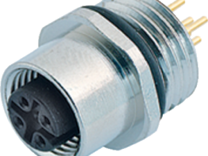 M12 Flanschdose, Polzahl: 4, ungeschirmt, THT, IP67, UL 2238, PG 9, Frontmontage
