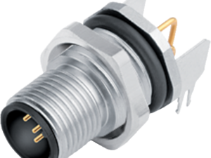 M12 Flanschstecker, Polzahl: 4, schirmbar, THT, IP68, UL 2238, PG 9, Rückwandmontage