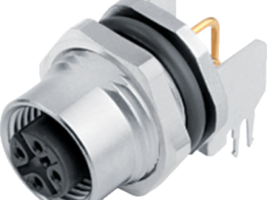 M12 Flanschdose, Polzahl: 4, schirmbar, THT, IP68, UL 2238, PG 9, Rückwandmontage