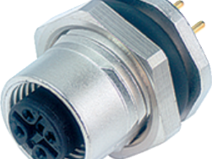 M12 Flanschdose, Polzahl: 4, ungeschirmt, THT, IP67, UL 2238, PG 9, Rückwandmontage