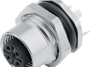 M12 Flanschdose, Polzahl: 4, schirmbar, THT, IP67, UL 2238, PG 9, Rückwandmontage