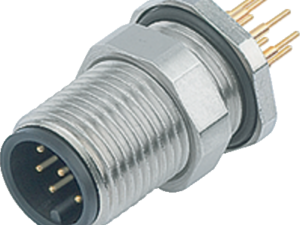 M12 Flanschstecker, Polzahl: 4, ungeschirmt, THT, IP68, UL 2238, M12x1,0, Rückwandmontage