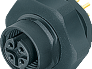 M12 Flanschdose, Polzahl: 5, ungeschirmt, THT, IP67, UL 2238, PG 9, Rückwandmontage